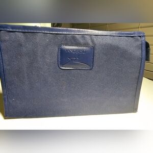 Vintage Gloria Vanderbilt dark navy blue canvas makeup toiletries travel bag